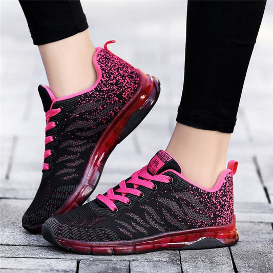 Comfortable Gym Sport Shoes Female Stability Athletic Fitness Sneakers Flying Woven Air Cushion Net Shoes